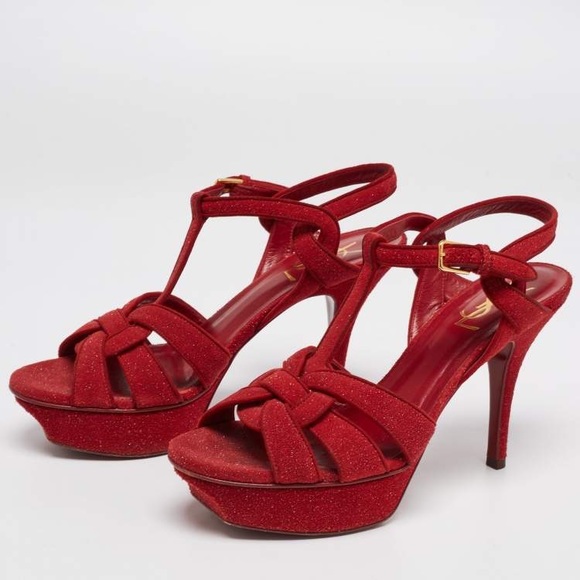 Yves Saint Laurent YSL Tribute 75 Red Glitter Sandals Size 35.5 EU / 5.5 US NWOB - Picture 10 of 10
